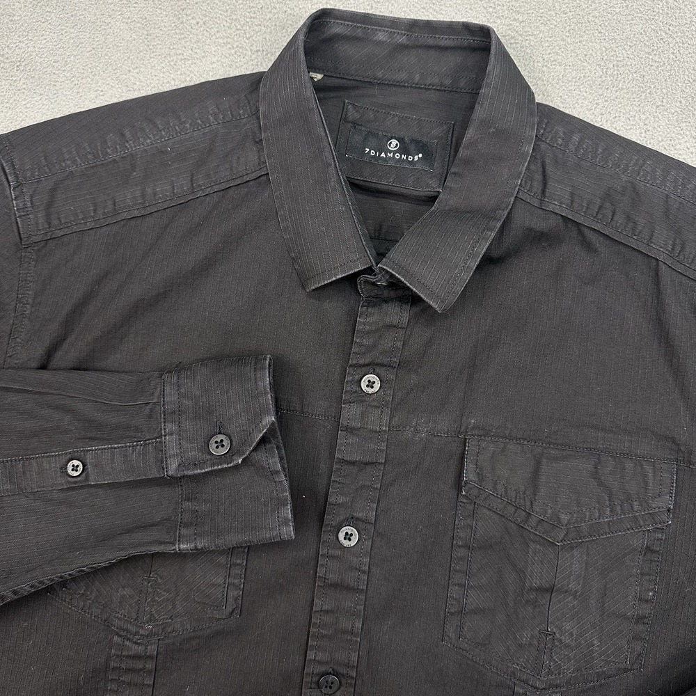 7 Diamonds Button-Down Shirt Mens L Casual Slim Fit Western Style‎ Black Cowboy